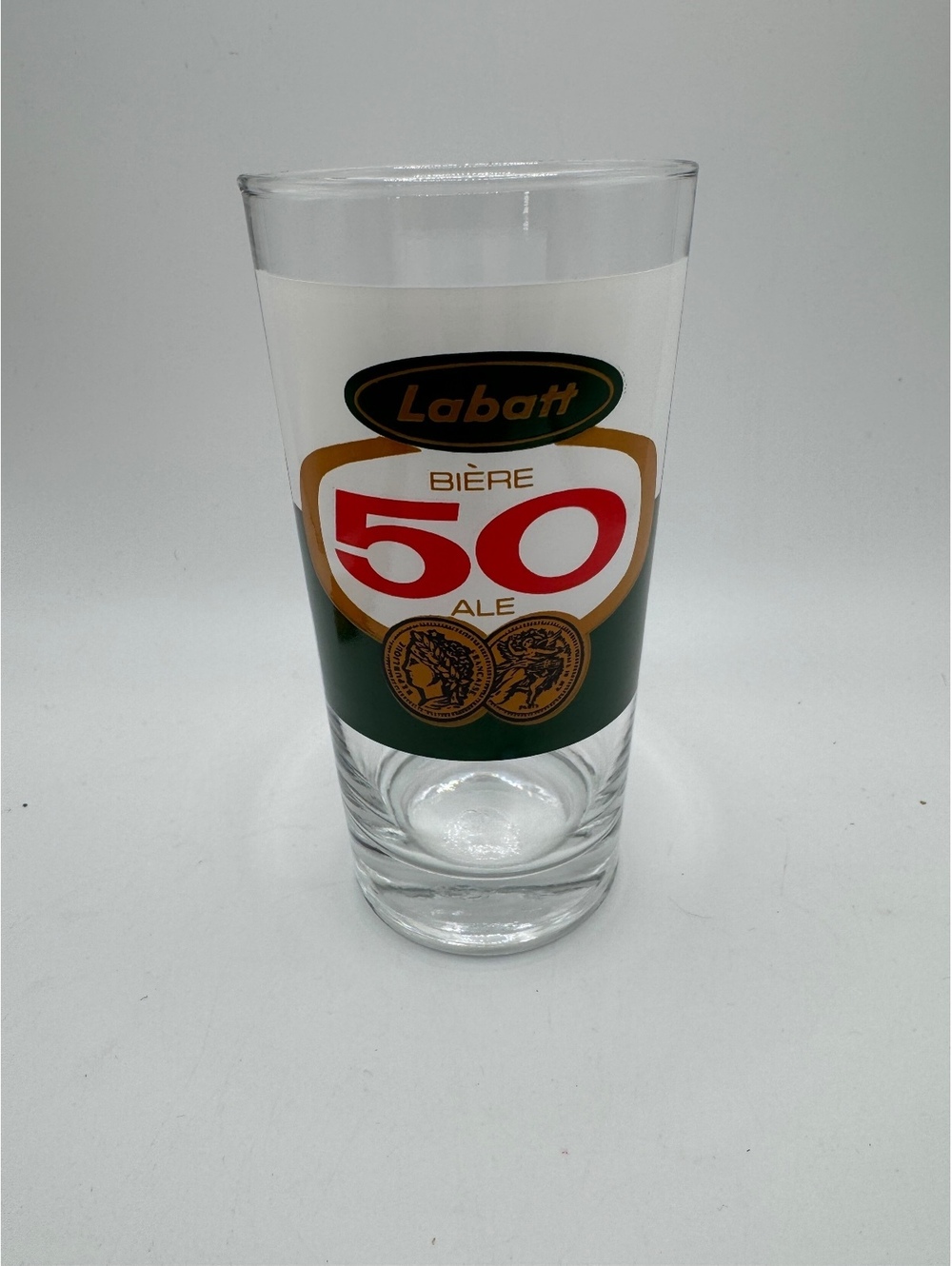 Vintage Labatt 50 Ale Beer Glass Bière Canadian Breweriana Green Red Gold